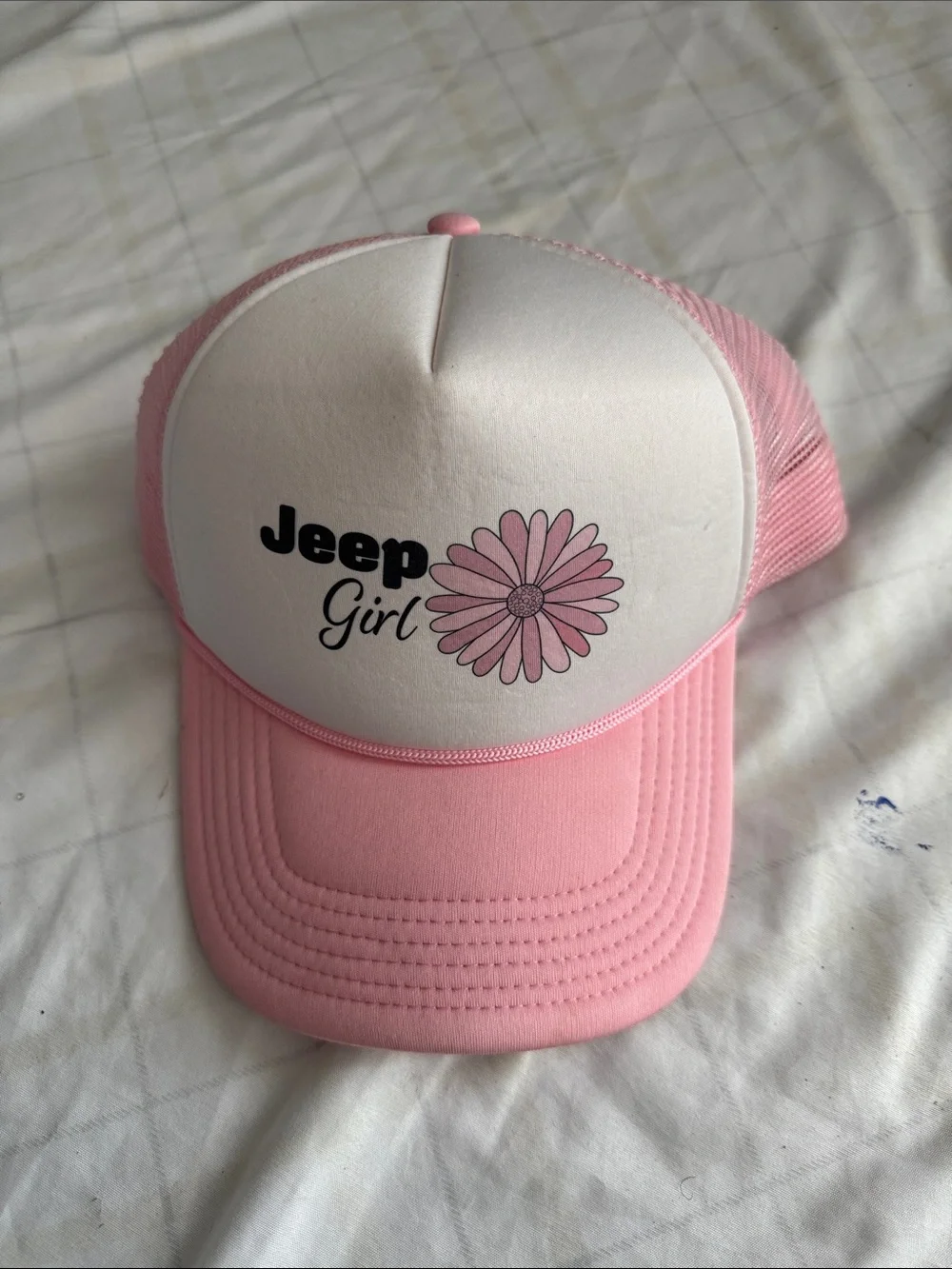 Jeep Pink and White Girl Daisy Trucker Hat